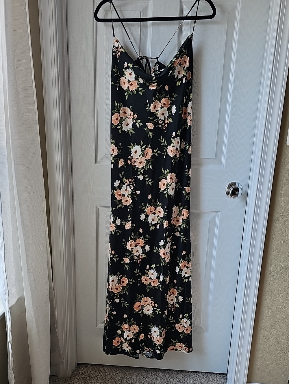 Old Navy Black Floral Slip Dress with Peach Blooms